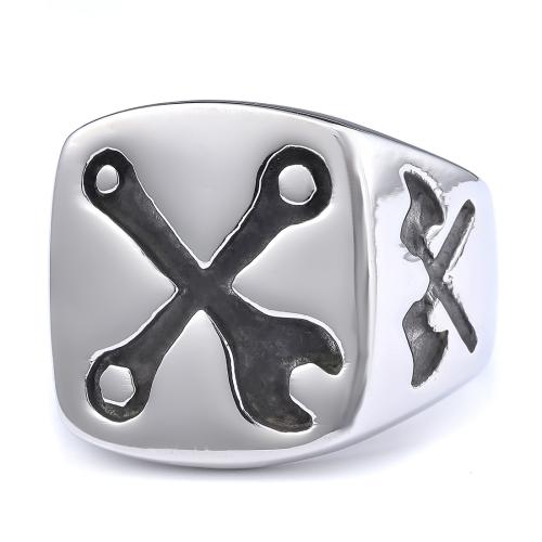 Titanium Staal Finger Ring, Geometrisch Patroon, verschillende grootte voor keus & voor de mens & zwart maken, oorspronkelijke kleur, Maat:7-15.5, Verkocht door PC