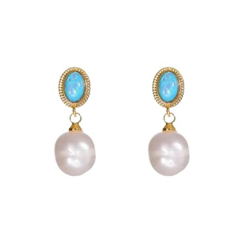 Lo zinco in lega Stud Earring, lega in zinco, with perla in plastica, placcato color oro, gioielli di moda & per la donna, 22mm, Venduto da coppia