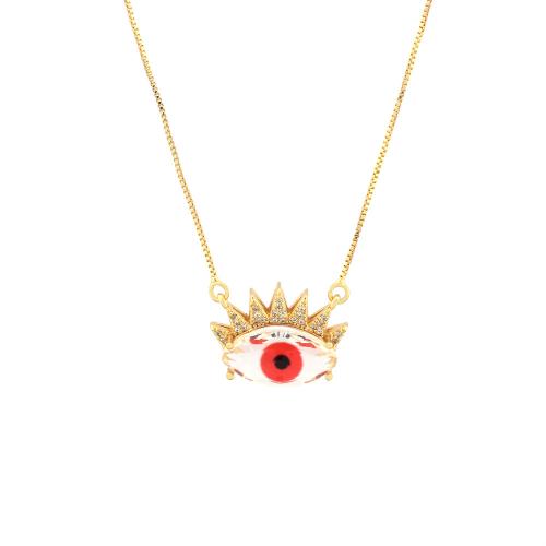 Colar Mal Jóias Eye, cobre, with cristal, with 5cm extender chain, Mau-olhado, cromado de cor dourada, joias de moda & para mulher, Mais cores pare escolha, níquel, chumbo e cádmio livre, 16x22mm, comprimento Aprox 45 cm, vendido por PC