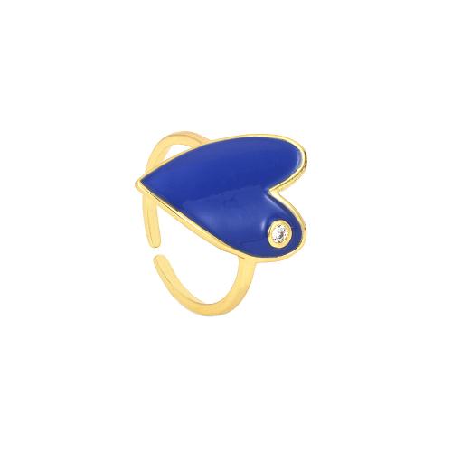 Bague Zircon cubique en laiton, avec zircon cubique, coeur, Placage de couleur d'or, Réglable & bijoux de mode & pour femme & émail, plus de couleurs à choisir, protéger l'environnement, sans nickel, plomb et cadmium, Vendu par PC