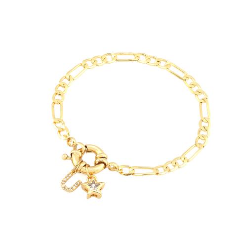 Pulseras de latón, metal, con cúbica circonia, chapado en color dorado, Joyería & para mujer, más colores para la opción, libre de níquel, plomo & cadmio, longitud aproximado 16 cm, Vendido por UD