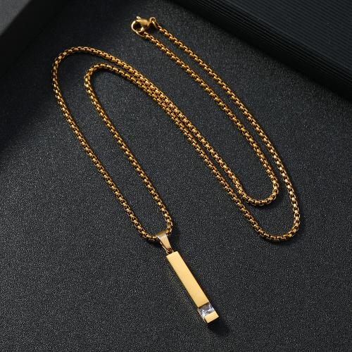 Collier de bijoux en acier inoxydable, Acier inoxydable 304, avec zircon cubique, rectangle, Placage, unisexe, plus de couleurs à choisir, 5x30mm, Longueur 60 cm, Vendu par PC