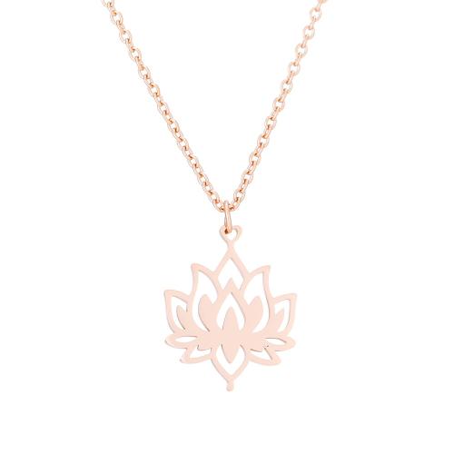 Stainless Steel Jewelry Necklace 304 Stainless Steel Flower polished for woman rose gold color Sold By PC