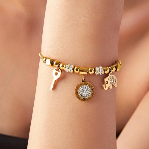 Titanium Steel Bracelet & Bangle gold color plated fashion jewelry & with rhinestone golden Sold By PC