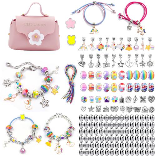 Children DIY String Beads Set Zinc Alloy plated Girl Sold By Set