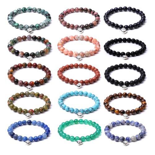 Gemstone Armbånd, Ædelsten, med Elastiktråd & Zinc Alloy, håndlavet, mode smykker & forskellige materialer til valg & Unisex, Længde 18.5-19 cm, Solgt af PC