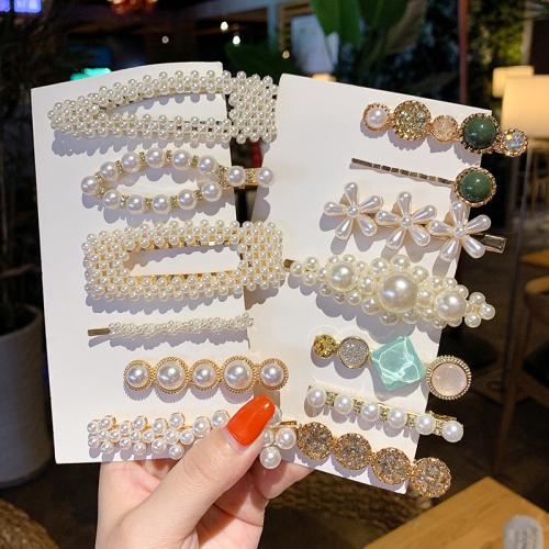 Haarspeld, Zinc Alloy, met Plastic Pearl, plated, verschillende stijlen voor de keuze & voor vrouw, 5sets/Bag, Verkocht door Bag