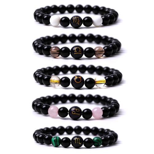 Gemstone Bracelets Black Stone with Elastic Thread & Gemstone handmade fashion jewelry & Unisex Length 18.5-19 cm Sold By PC