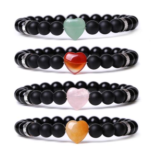 Gemstone Bracelets Abrazine Stone with Elastic Thread & Gemstone & 304 Stainless Steel handmade fashion jewelry & Unisex Length 7.6 Inch Sold By PC