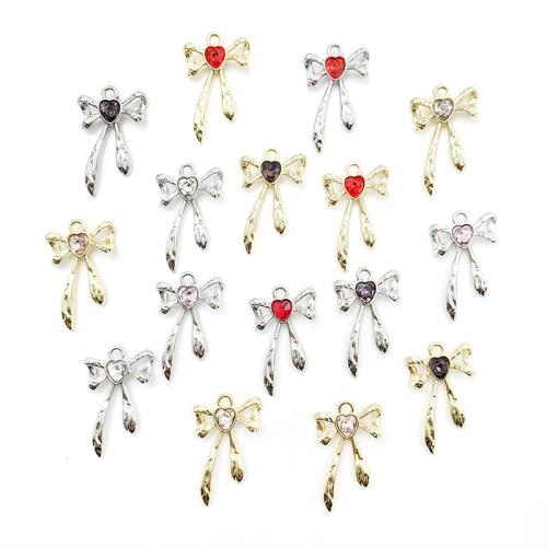 Zinc Alloy Rhinestone Pendler, Bowknot, du kan DIY & med rhinestone, flere farver til valg, 15x24mm, Solgt af PC