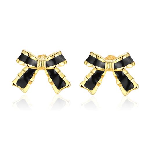 925 Sterling Silver Stud Earrings Bowknot for woman & enamel Sold By Pair