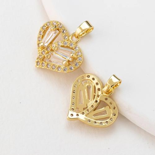 Cubic Zirconia Micro Pave bronze Pingente, cobre, Coração, banhado, DIY & micro pavimento em zircônia cúbica, dourado, vendido por PC