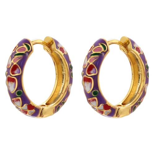 Boucle d'oreille Creole cerceau laiton, Placage, pour femme & émail, plus de couleurs à choisir, Vendu par paire