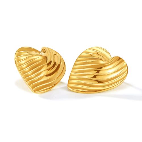 Titanium Steel  Earring Heart plated for woman golden Sold By Pair