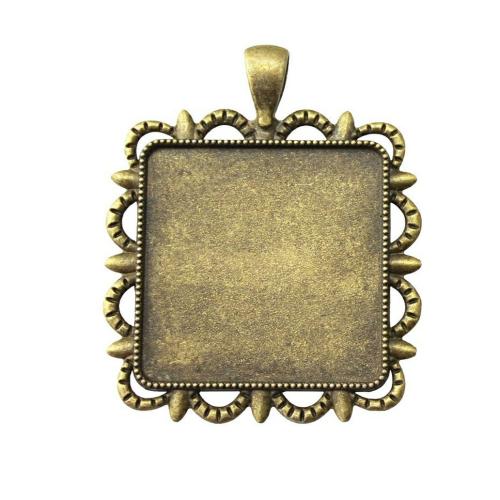 Zinc Alloy vedhæng Cabochon Setting, Square, antik bronze farve forgyldt, du kan DIY, Solgt af PC