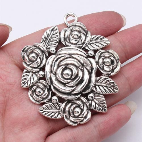 Sinc Alloy Pendants, Flower, dath airgid antique plátáilte, DIY, 54x62mm, Díolta De réir PC