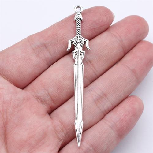 Sinc Alloy Pendants, Sword, dath airgid antique plátáilte, DIY, 69mm, Díolta De réir PC