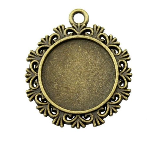 Zinc Alloy vedhæng Cabochon Setting, Runde, antik bronze farve forgyldt, du kan DIY, 20mm, Solgt af PC