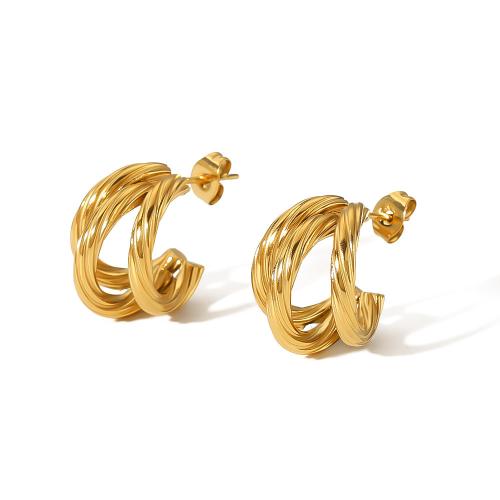 304 rustfrit stål Stud Earring, guldfarve belagt, for kvinde & hule, 21.70x21.50mm, Solgt af par