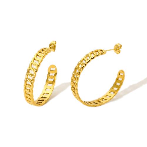 304 Stainless Steel Stud Earring Letter C gold color plated for woman & hollow 35mm Sold By Pair