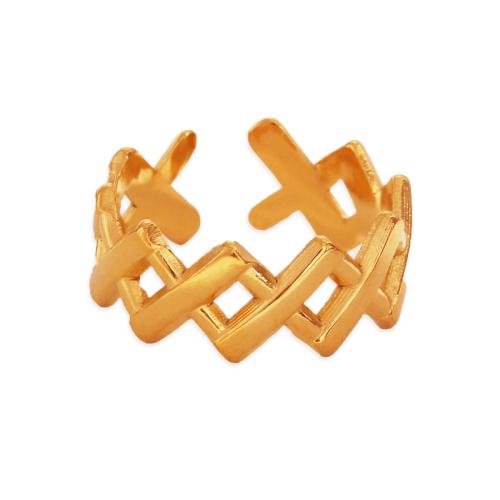 304 roestvrij staal Manchet Finger Ring, Geometrisch Patroon, gold plated, voor vrouw & hol, Maat:8, Verkocht door PC