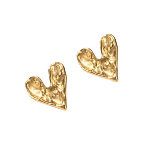 304 rustfrit stål Stud Earring, Heart, guldfarve belagt, for kvinde & mat, 21.30x23.90mm, Solgt af par