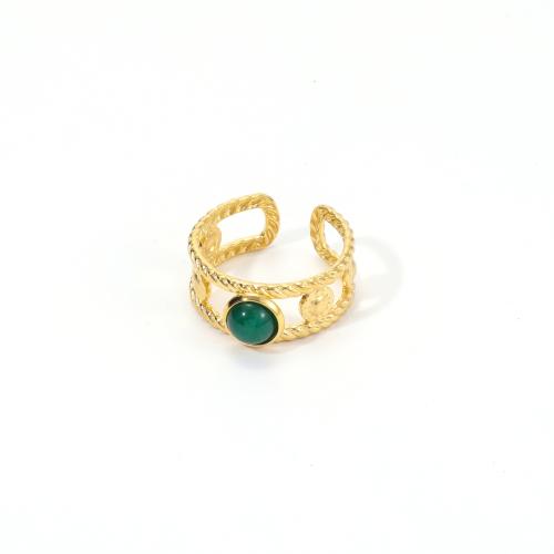 Aço inoxidável 304 Cuff Ring Finger, with misto de pedras semi-preciosas, Padrão Geométrico, cromado de cor dourada, para mulher & vazio, Mais cores pare escolha, tamanho:7.5, vendido por PC