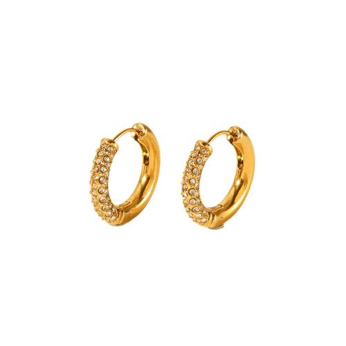 304 roestvrij staal Huggie Hoop Earring, gold plated, verschillende stijlen voor de keuze & voor vrouw & met strass, 20mm, Verkocht door pair