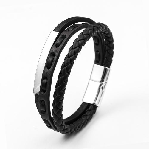 Lederen koord armband, Zinc Alloy, met lederen koord, mode sieraden & voor de mens, meer kleuren voor de keuze, Lengte Ca 21 cm, Verkocht door PC