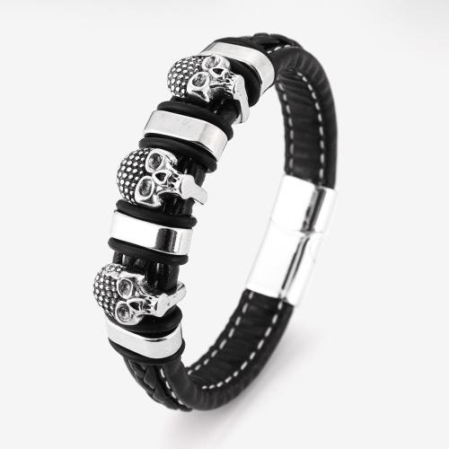 PU leder koord armbanden, Zinc Alloy, met PU, mode sieraden & voor de mens, Lengte Ca 21 cm, Verkocht door PC