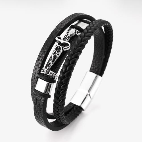 Lederen koord armband, Zinc Alloy, met lederen koord, mode sieraden & voor de mens, Lengte Ca 21 cm, Verkocht door PC