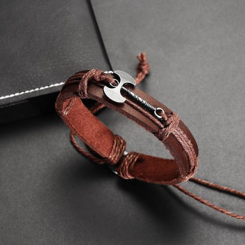 PU Leather Cord Bracelets Zinc Alloy with Linen & PU Leather Length Adjustable & fashion jewelry & Unisex Length Approx 17-18 cm Sold By PC