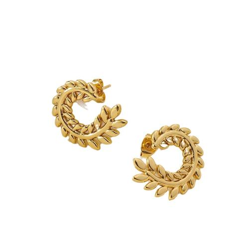 Boucle d'oreille de gaujon en acier inoxydable, Acier inoxydable 304, blé, bijoux de mode & pour femme, doré, 25mm, Vendu par paire