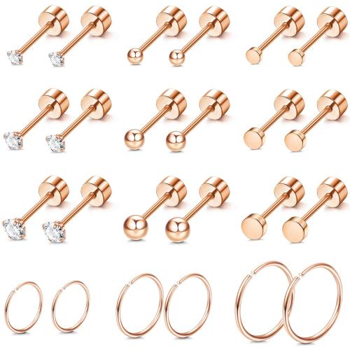 Orecchini in acciaio inossidabile, 316L acciaio inox, gioielli di moda & unisex & con strass, color oro rosato, 12Pairspaio/set, Venduto da set