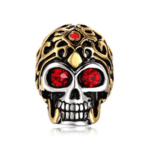 Anillo de dedo acero inoxidable del Rhinestone, acero inoxidable 304, Calavera, Joyería & diverso tamaño para la opción & para hombre & con diamantes de imitación, más colores para la opción, Vendido por UD