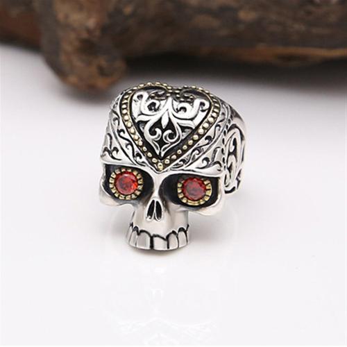 Zinc Alloy Finger Ring Skull plated fashion jewelry & for man & with rhinestone mixed colors nickel lead & cadmium free Sold By PC