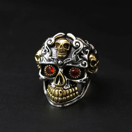 Zink Alloy Finger Ring, Skull, plated, mode smycken & olika storlek för val & för människan & med strass, blandade färger, nickel, bly och kadmium gratis, Säljs av PC