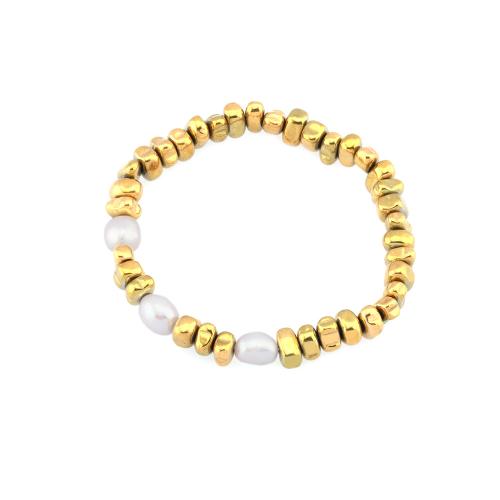 Freshwater Cultured Pearl Bracelet Hematite with Freshwater Pearl gold color plated fashion jewelry & for woman Length Approx 16-17 cm Sold By PC