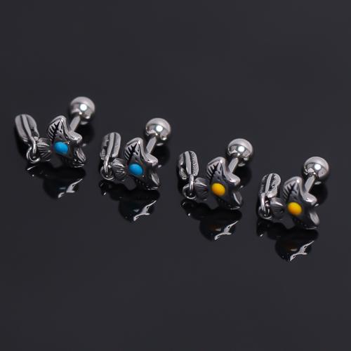 Roestvrij staal Stud Earrings, 304 roestvrij staal, met Hars, silver plated, voor de mens & met strass, meer kleuren voor de keuze, 17x12mm, Verkocht door PC