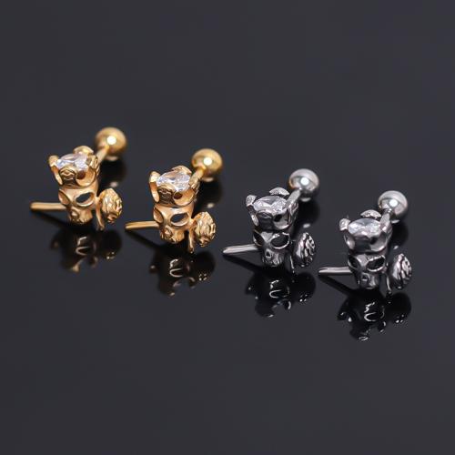 Roestvrij staal Stud Earrings, 304 roestvrij staal, plated, voor de mens & met strass, meer kleuren voor de keuze, 15x11mm, Verkocht door pair