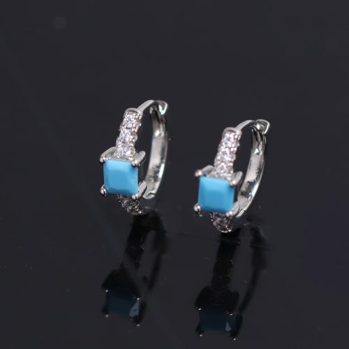 Stainless Steel Huggie Hoop Earring 304 Stainless Steel silver color plated for man & with rhinestone blue Sold By PC