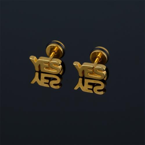 Roestvrij staal Stud Earrings, 316 Roestvrij staal, De Brief van het alfabet, plated, voor de mens, meer kleuren voor de keuze, 11x5mm, Verkocht door PC