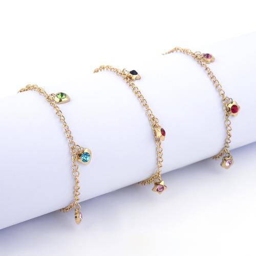 Pulseira de aço titânio, Partículas de aço, with 5CM extender chain, cromado de cor dourada, Vario tipos a sua escolha & para mulher & com strass, Mais cores pare escolha, comprimento 22 cm, vendido por PC