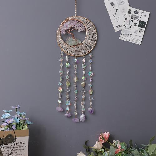 Fashion Dreamcatcher, Messing, mit Amethyst, goldfarben plattiert, für Zuhause und Büro, gemischte Farben, frei von Nickel, Blei & Kadmium, 450x130mm, verkauft von PC