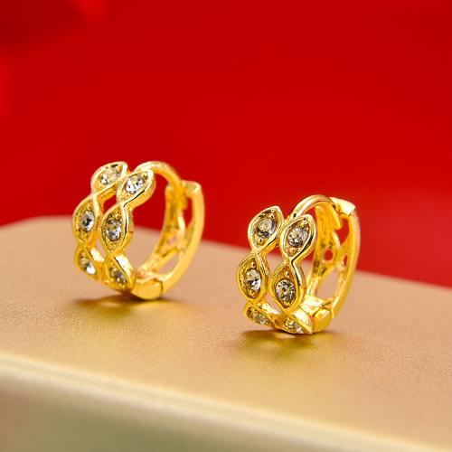 Brass Huggie Hoop Earring gold color plated for woman & with rhinestone nickel lead & cadmium free Sold By Pair