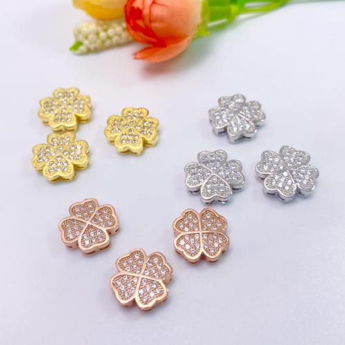 Brass Jewelry Beads Four Leaf Clover plated DIY & with rhinestone nickel lead & cadmium free 13mm Sold By PC