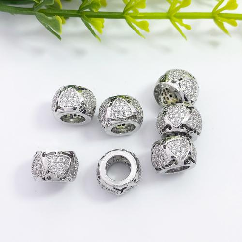 Perles cubes en laiton zircon Micro Pave, Placage de couleur argentée, pavé de micro zircon & pour femme, protéger l'environnement, sans nickel, plomb et cadmium, 11x7mm, Vendu par PC