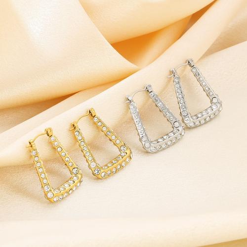 Stainless Steel Lever Back Earring 304 Stainless Steel Vacuum Ion Plating for woman & with rhinestone Sold By Pair