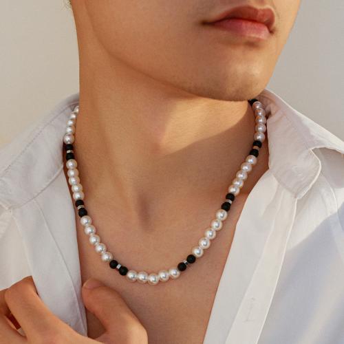 Kunststof parel ketting, Plastic Pearl, met Glas & Zinc Alloy, met 7cm extender keten, mode sieraden, wit, Lengte 48 cm, Verkocht door PC