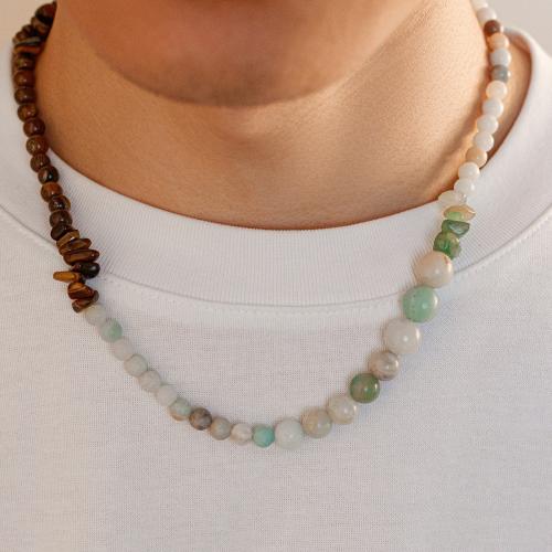 Fashion Turquoise Ketting, Synthetische Turquoise, met Tiger Eye, met 7cm extender keten, mode sieraden, gemengde kleuren, Lengte 45 cm, Verkocht door PC